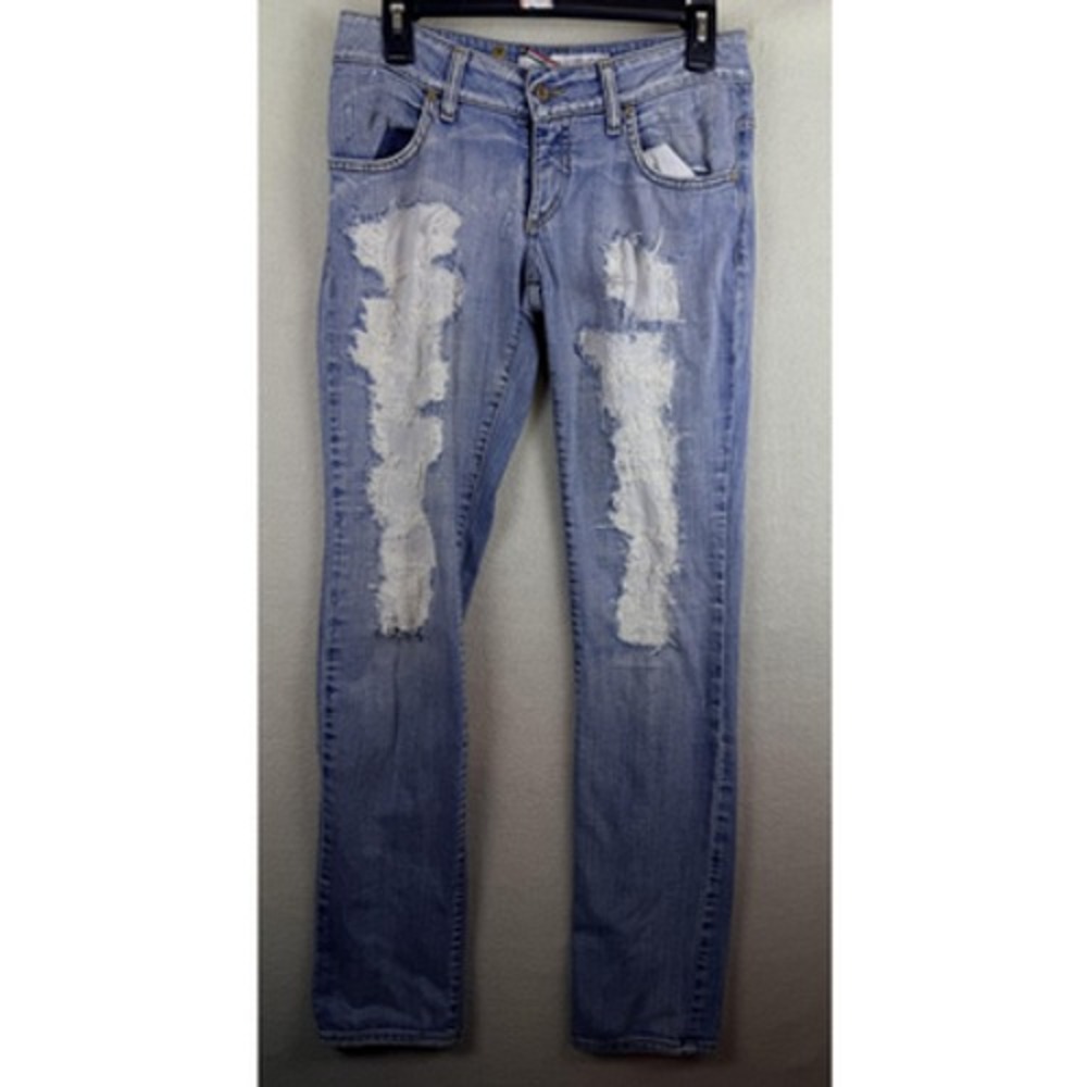 Met injeans Womens 28 Distressed Low Rise Slim Straight Jeans Light Wash Italy